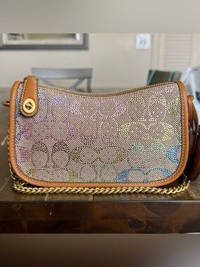 Swinger Bag 20 With Chain In Rainbow Crystal Signature Jacquard NWT